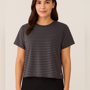 Lululemon Love Crew Tee Gray with Lavender Stripes Boxy Fit Short Sleeve Small